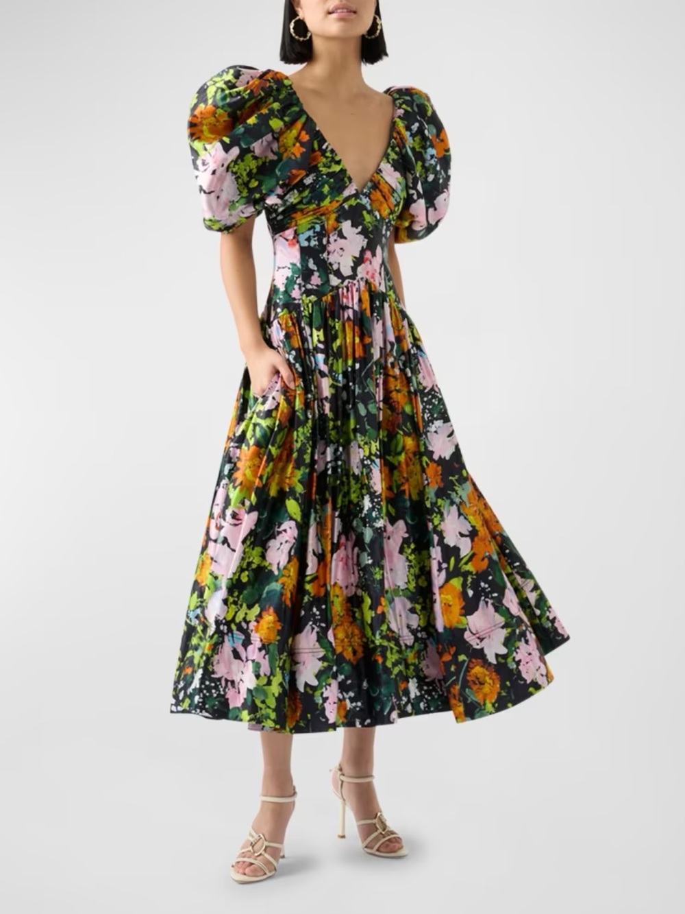 NWT Aje Gabrielle Plunge Midi Dress Midnight Floral Multicolor Size 8